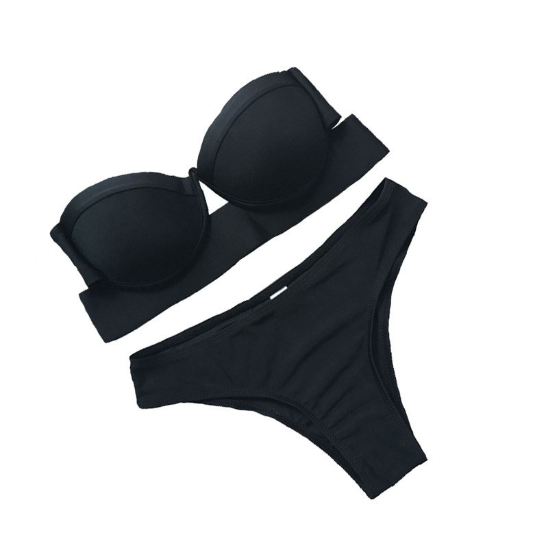 2021 European and American New AliExpress Bikini Tube Top Black Hard Bag Split Swimsuit Women Swimsuit Bikini