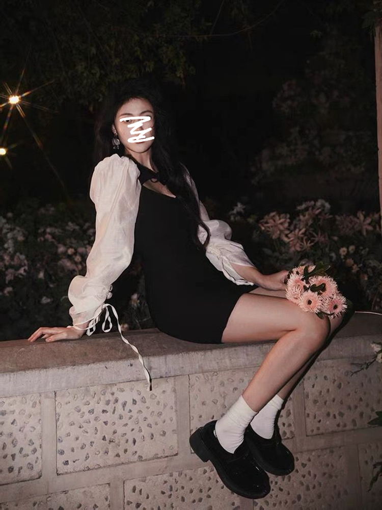 French Style Hepburn Style Hot Girl Autumn Design Chic Hollow Sexy Tight Waist Hip Skirt Black dress Women