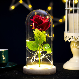 Eternal Flower Glass Cover Wholesale Gold Foil Rose Glowing Glass Cover Valentine's Day Christmas Gift Cross-border Factory