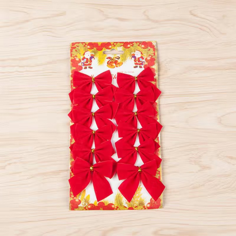 Hot sale Christmas decorations 5.5cm mini gold and silver red cloth bow Christmas tree decorations 12 pieces packaging