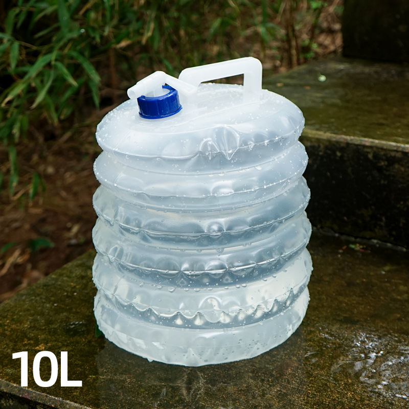 Outdoor PE telescopic bucket 10L portable folding water bag with faucet camping mountaineering car bucket wholesale