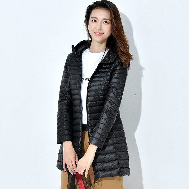 Lightweight Down Jacket Women's Mid-length 2022 Autumn and Winter New Fashionable Clearance Hood Slim-fit Slimming White Duck Down Winter Coat