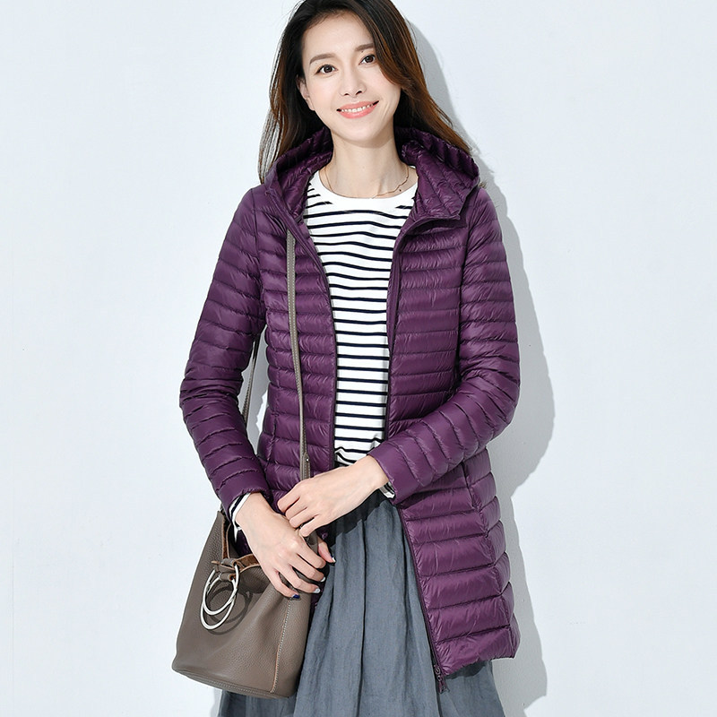 Lightweight Down Jacket Women's Mid-length 2022 Autumn and Winter New Fashionable Clearance Hood Slim-fit Slimming White Duck Down Winter Coat