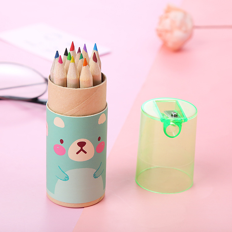 Cartoon 12 color pencil wooden sketch color pen children student stationery push gift multicolor pencil wholesale