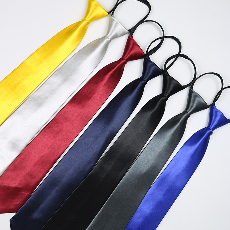 Tie men's spot solid color business work professional groom Black Blue Red easy pull zipper-free tie