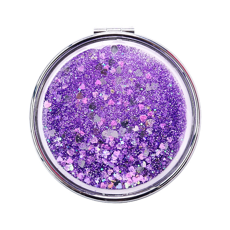 Girl Heart Student quicksand double-sided magnifying mirror cute hand-held small portable portable flip folding makeup mirror