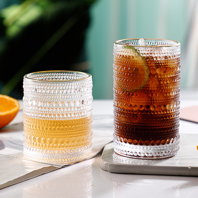 Ins Wave Point Vintage Phnom Penh Glass Cup Girl's Heart Milk Tea Cup Sunflower Water Cup Milk Cup Coffee Drink Cup