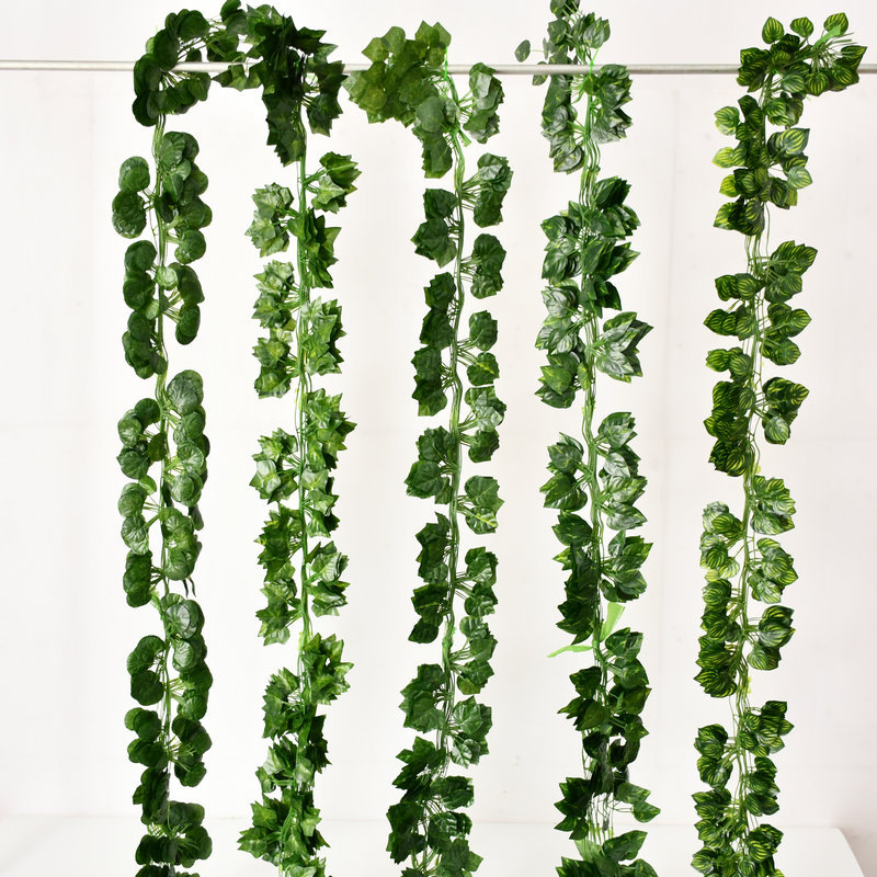 Imitation Rattan Creeper Vine Plant Ceiling Decoration Grape Begonia Green Rose Leaves Artificial Plastic Green Plant