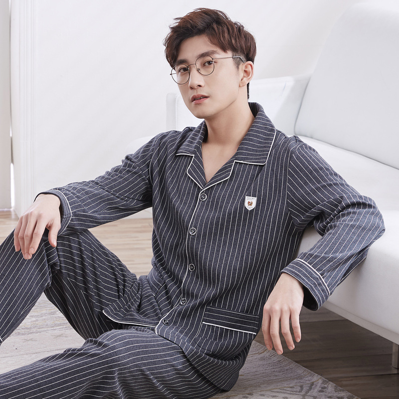 100% cotton pajamas men's long-sleeved spring and autumn Plaid casual plus size winter men's homewear suit