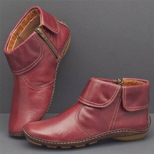 Foreign trade new women's boots plus size round toe leather boots stitching side zipper Martin boots flanging Korean style women's shoes