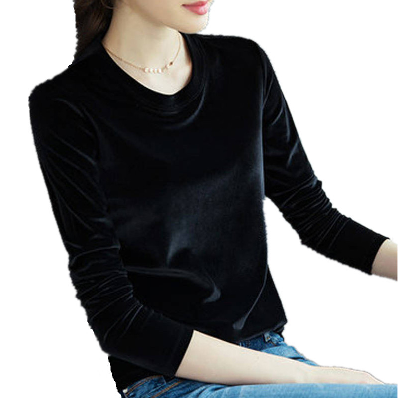 European and American gold velvet bottoming shirt Women's 2023 spring and autumn Korean version of large size long sleeve T-shirt loose warm jacket wholesale