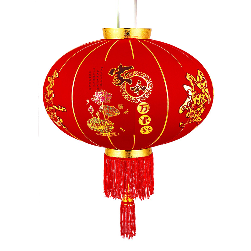 Wholesale Long Pole Flocking Lantern Spring Festival Flannel Red Lantern New Year Decoration Waterproof Outdoor Lantern Advertising