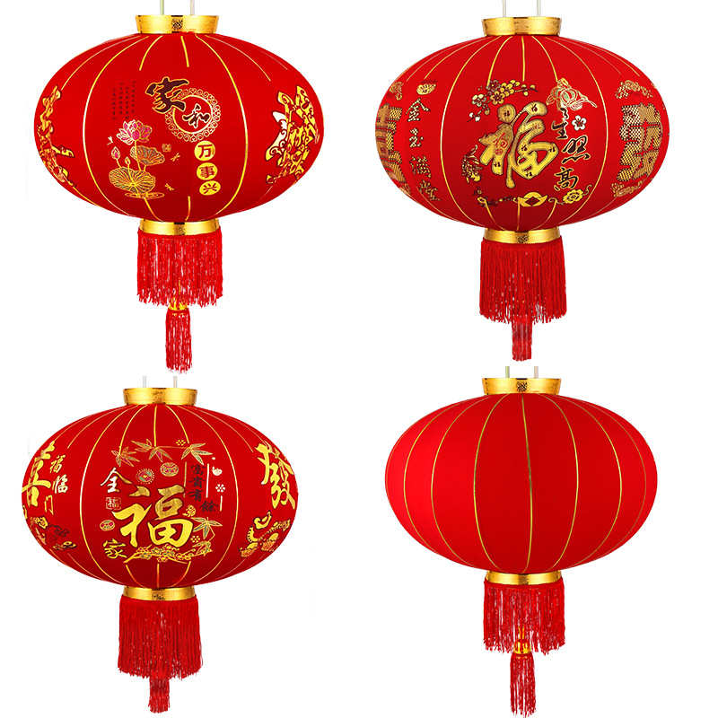 Wholesale Long Pole Flocking Lantern Spring Festival Flannel Red Lantern New Year Decoration Waterproof Outdoor Lantern Advertising