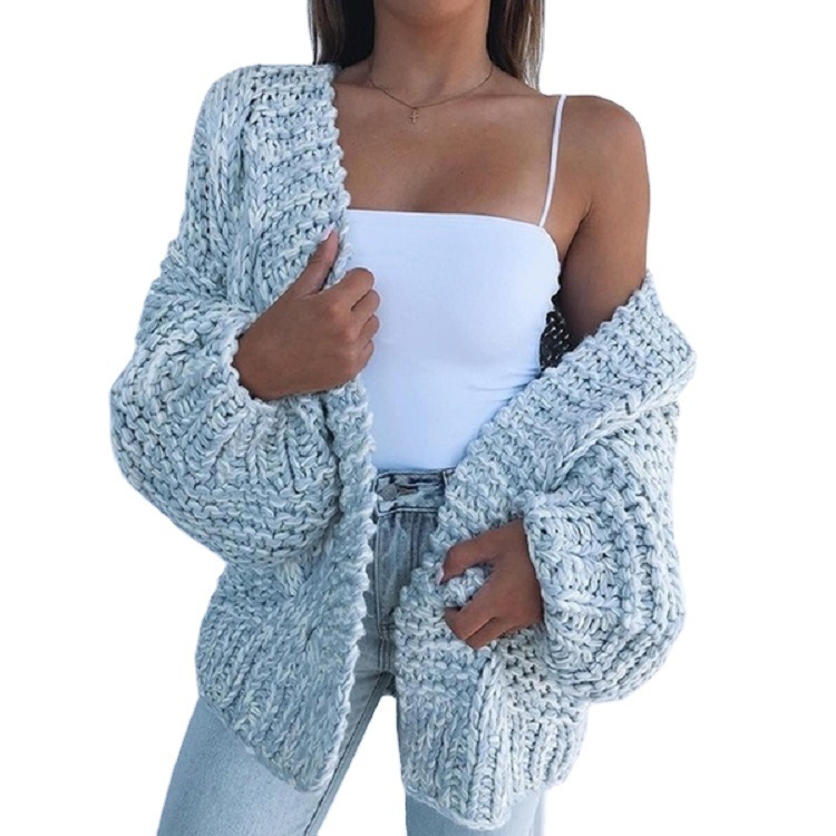 AliExpress WISH European and American foreign trade ladies cardigan sweater long sleeve loose autumn and winter sweater three needle sweater