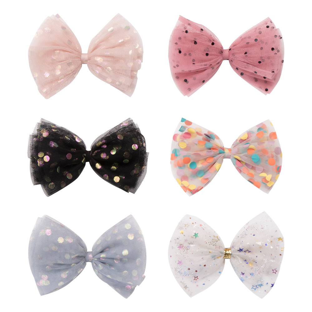 Colorful polka dot mesh children's hairpin Princess large bow hairpin snowflake star half wrapped cloth top clip