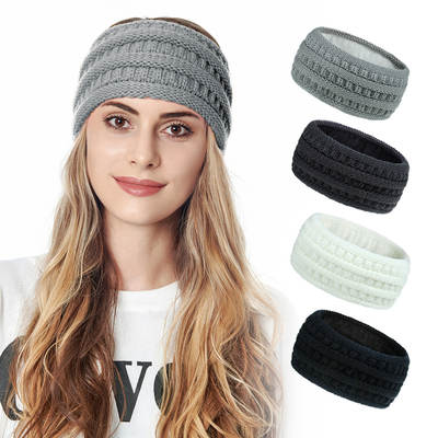 Winter wool hair band women's European and American new knitted ear protection warm plus velvet headband headgear 20 color hair accessories wholesale