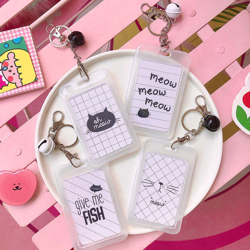Transparent Card Holder Hard Student Card Holder Keychain Big Bell Student Access Control Bus Bus Protection Set Certificate Set