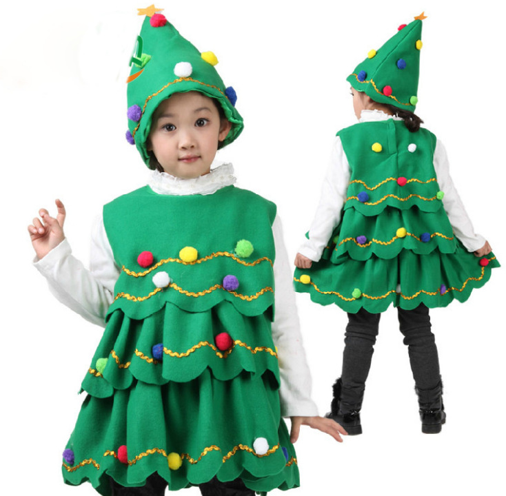 New Girls Christmas Costume Children's Christmas Tree Performance Dance Suit Children's Christmas Gift Tree Hat Performance Suit