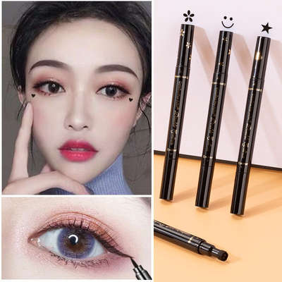 Cross-Border full English double-headed seal eyeliner waterproof non-blooming personality embellishment love moon Black Star pen