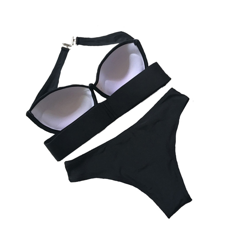 2021 European and American New AliExpress Bikini Tube Top Black Hard Bag Split Swimsuit Women Swimsuit Bikini