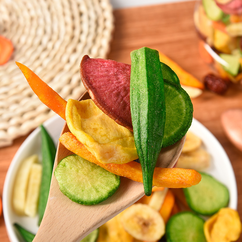 Fruit and vegetable crisp slices dried vegetable mixed fruit and vegetable crisp okra mushroom dried jackfruit dried snacks factory direct sales