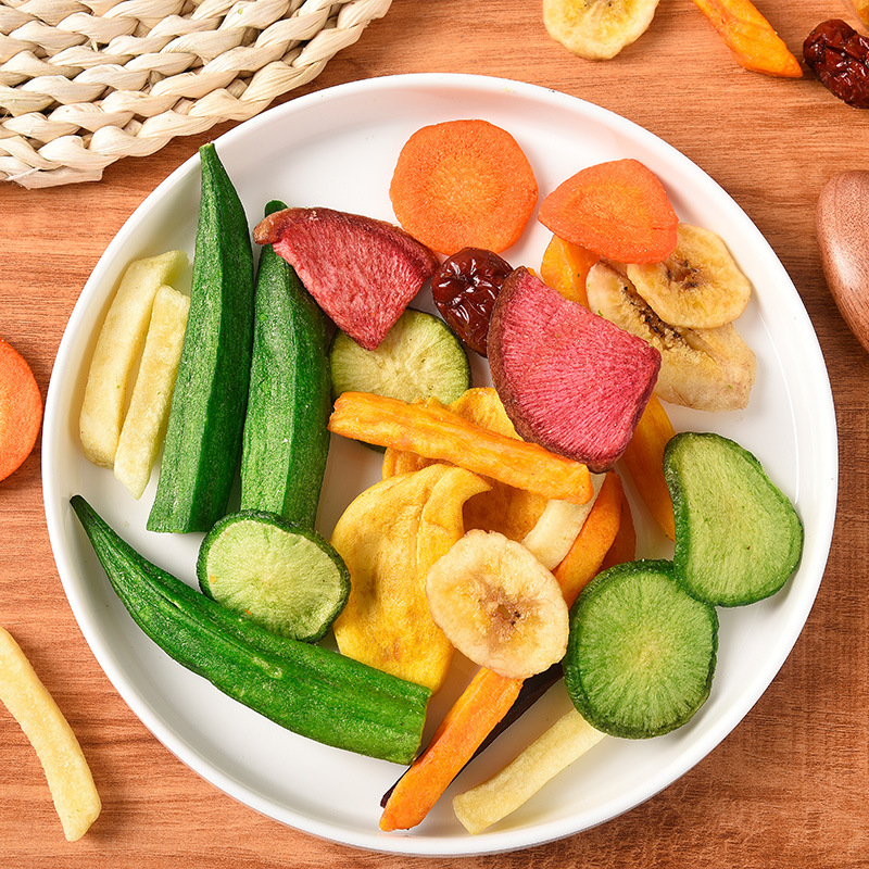 Fruit and vegetable crisp slices dried vegetable mixed fruit and vegetable crisp okra mushroom dried jackfruit dried snacks factory direct sales
