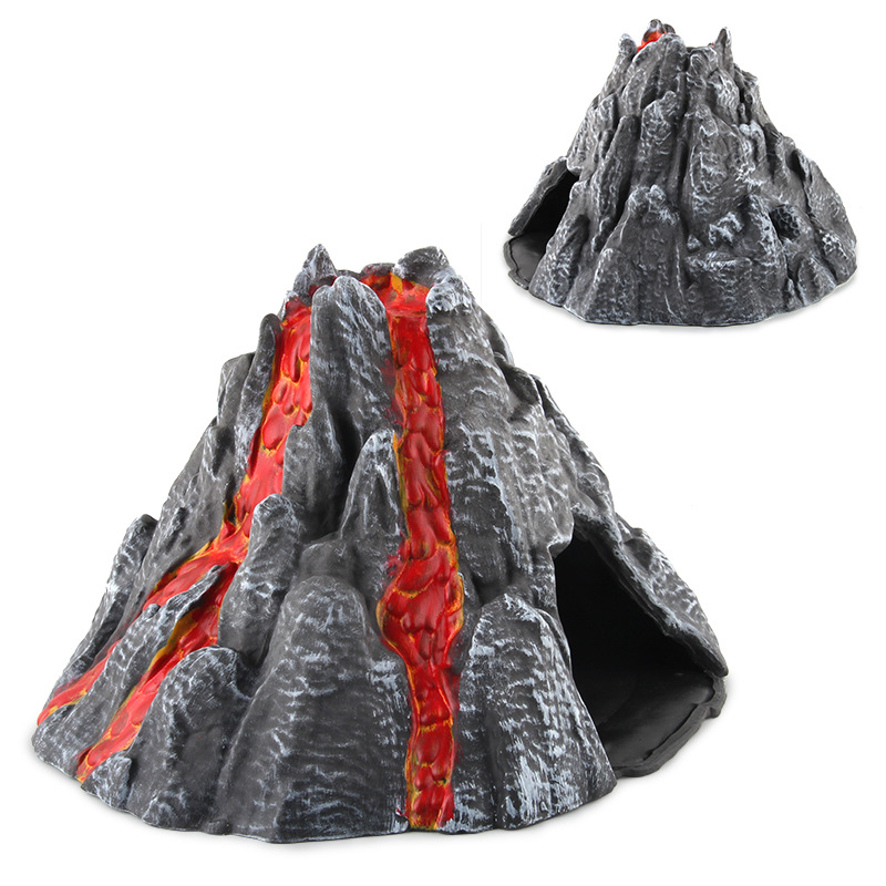 外貿新款恐龍世界場景擺件 火山噴發模型模擬冒煙噴火假山玩具