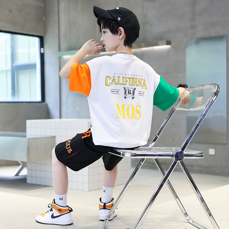 Children's Wear Boys' Summer Suit 2024 New Style Western Style Big Boy's Fried Street Summer Short-sleeved Handsome Fashionable