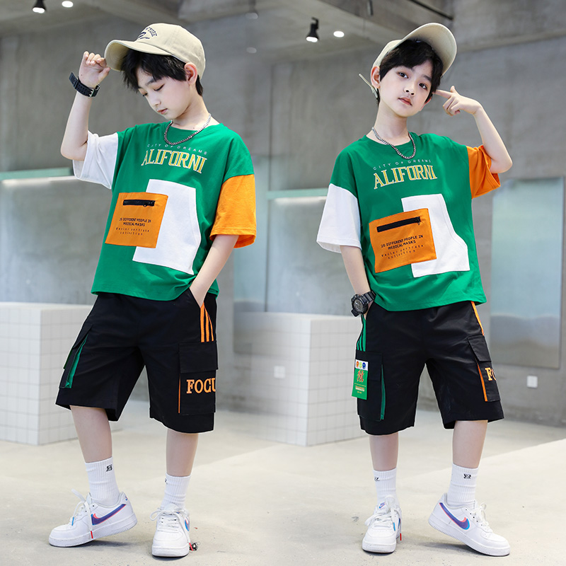 Children's Wear Boys' Summer Suit 2024 New Style Western Style Big Boy's Fried Street Summer Short-sleeved Handsome Fashionable