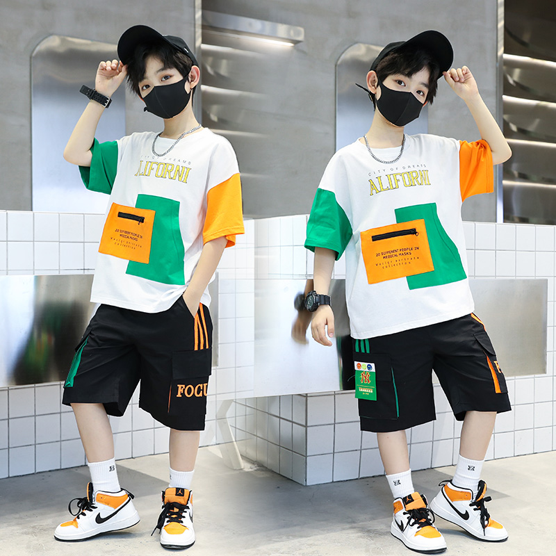 Children's Wear Boys' Summer Suit 2024 New Style Western Style Big Boy's Fried Street Summer Short-sleeved Handsome Fashionable