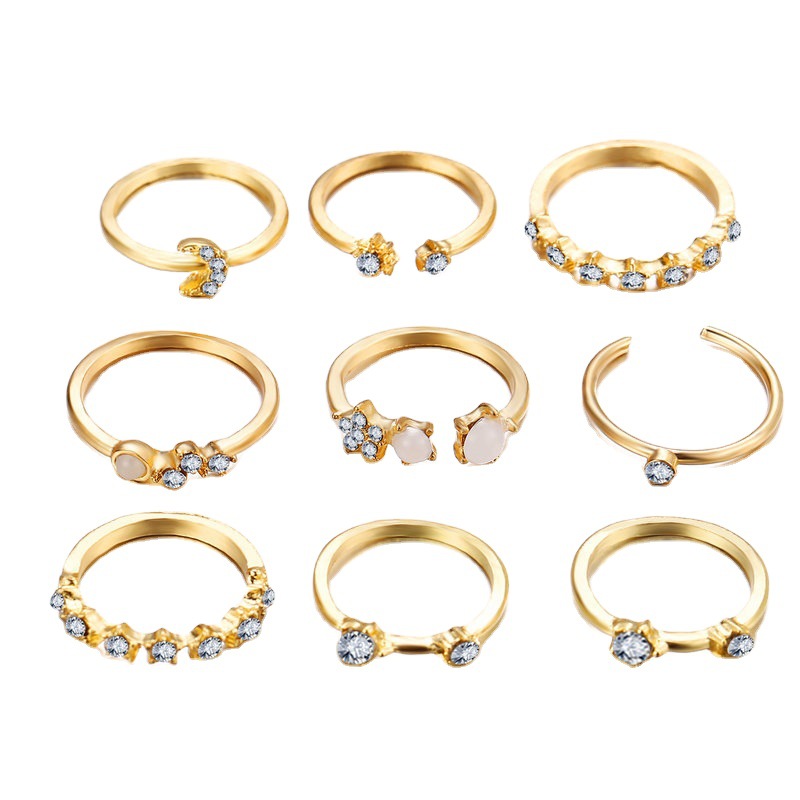 5763 Han Zhishang European and American Cross-border Star Moon Ring 9-piece Creative Retro Simple Alloy Joint Ring