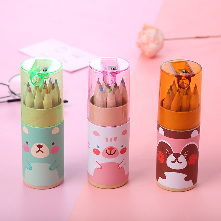 Cartoon 12 color pencil wooden sketch color pen children student stationery push gift multicolor pencil wholesale