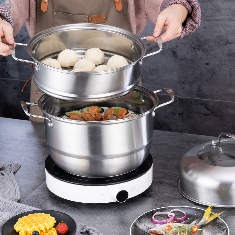 Thickened stainless steel pot three layer steamer double bottom stainless steel steamer soup pot practical gift pot wholesale