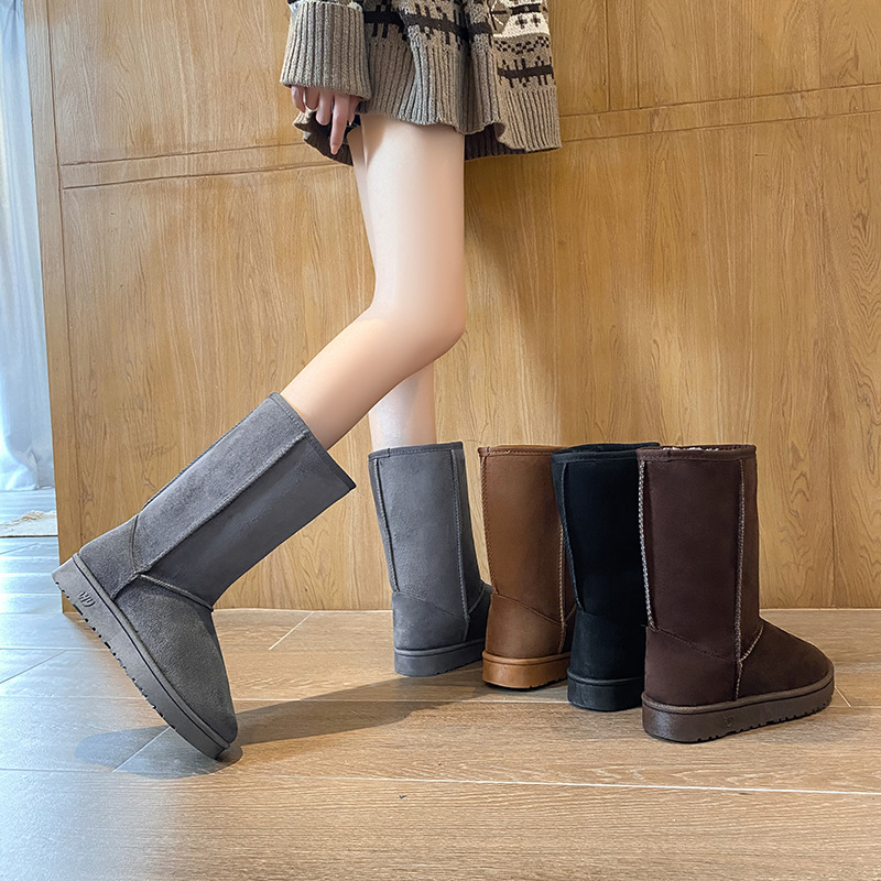 2024 basic snow boots Women's 28cm high winter mid-high warm thickened bottom fleece-lined cotton boots manufacturer