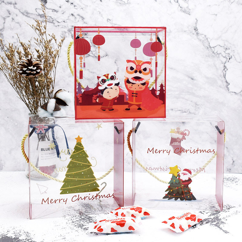 New year Christmas transparent snowflake crisp nougat egg yolk crisp portable gift box bag plastic packaging box green ball biscuit