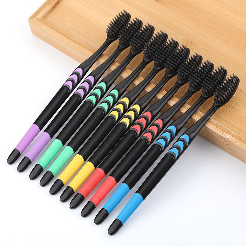 Bamboo Charcoal 10 Pack Toothbrush Fiber Soft Hair Bamboo Charcoal Toothbrush Adult Toothbrush Home Outlet Super Toothbrush Wholesale