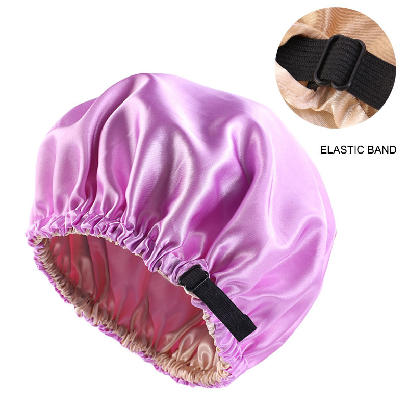 Satin nightcap invisible flat adjustable buckle silk double round cap makeup wash cap TJM-256C-4