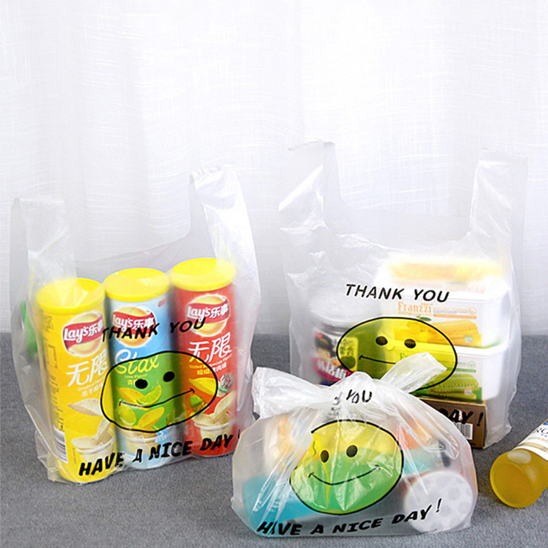 Shopping bag transparent Smiley plastic bag fruit stall supermarket shopping take-out packaging vest bag handbag wholesale