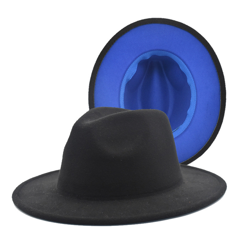 European and American Double-sided Color-matching Felt Hat Women's Wool Topper Hat Fashion Wide-brimmed Hat Cross-border Jazz Topper Hat for Men