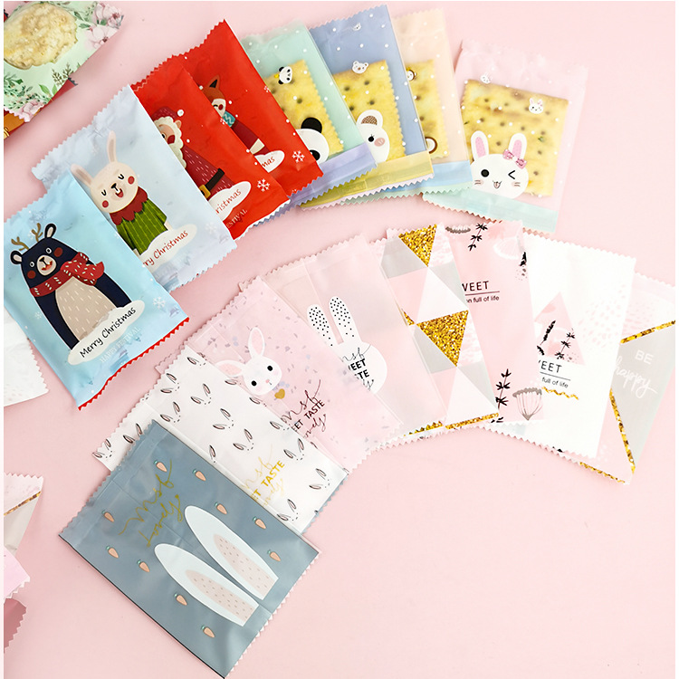 New snowflake crisp packaging bag cow tie biscuits scented tea bag nougat machine seal bag transparent frosted bag 100 Pack