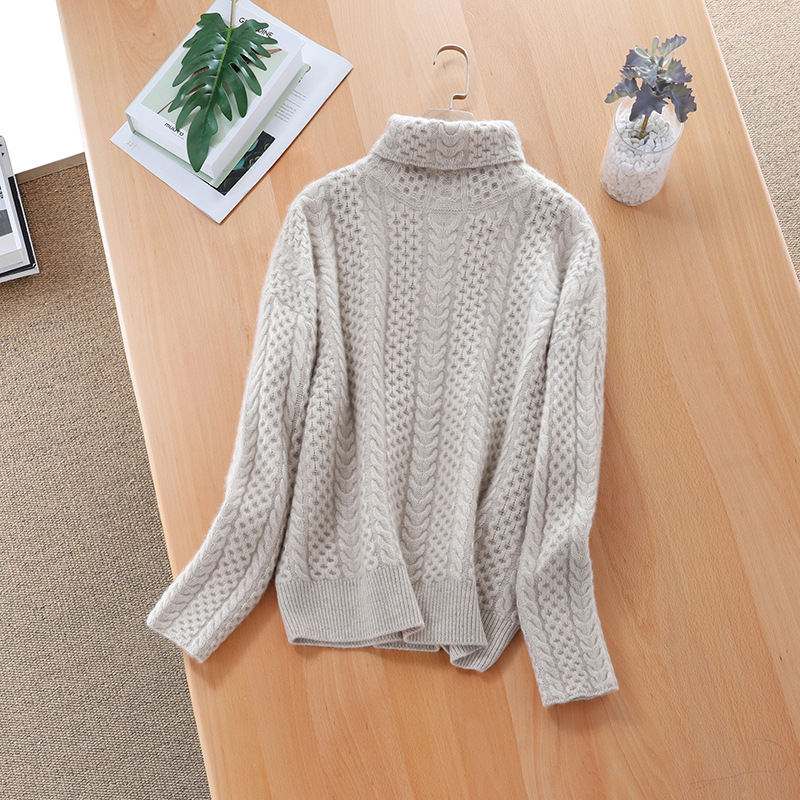 Factory Outlet High Neck Wool Knitted Sweater Women's Thickened Loose Pullover Twist Sweater Lazy Knitted Base Shirt
