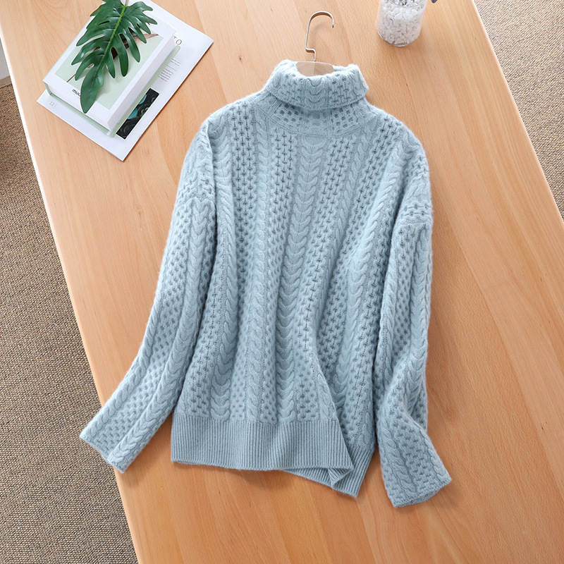 Factory Outlet High Neck Wool Knitted Sweater Women's Thickened Loose Pullover Twist Sweater Lazy Knitted Base Shirt