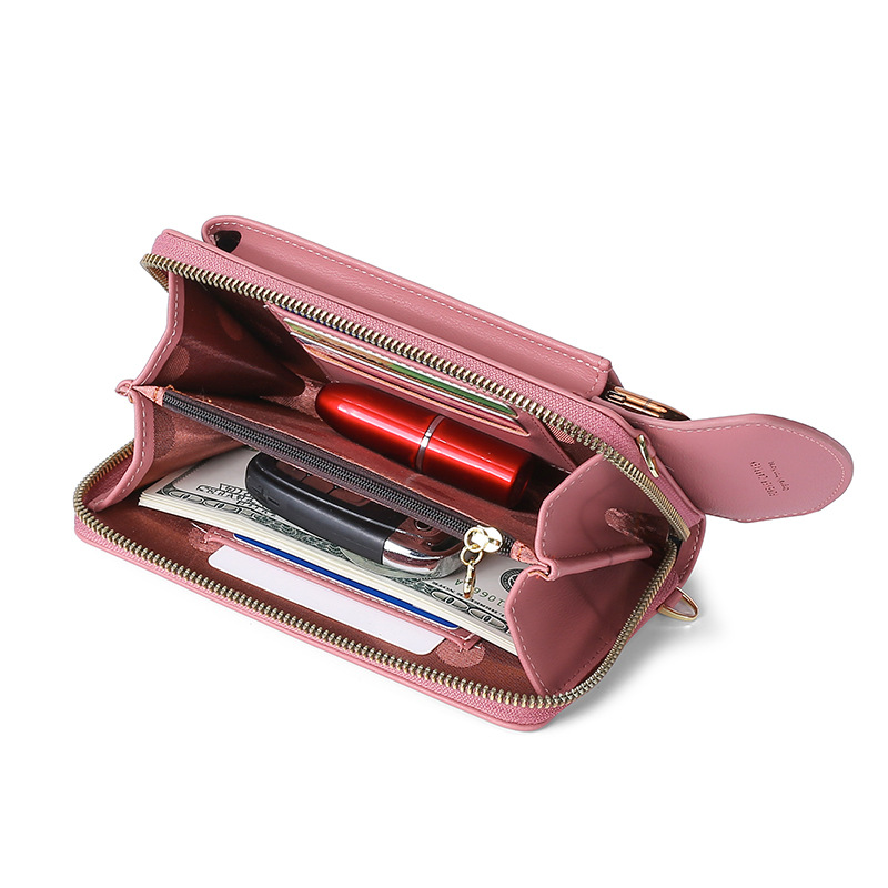 2022 New Ladies Mobile Phone Bag Korean Style Fashionable Large Capacity Double Layer Wallet Function Women Shoulder Crossbody Bag
