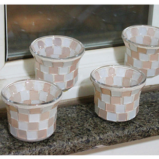 European Style Handmade Mosaic Glass Small Candle Holder Nordic Color Patches Romantic Home Bar Glass Candle Holder