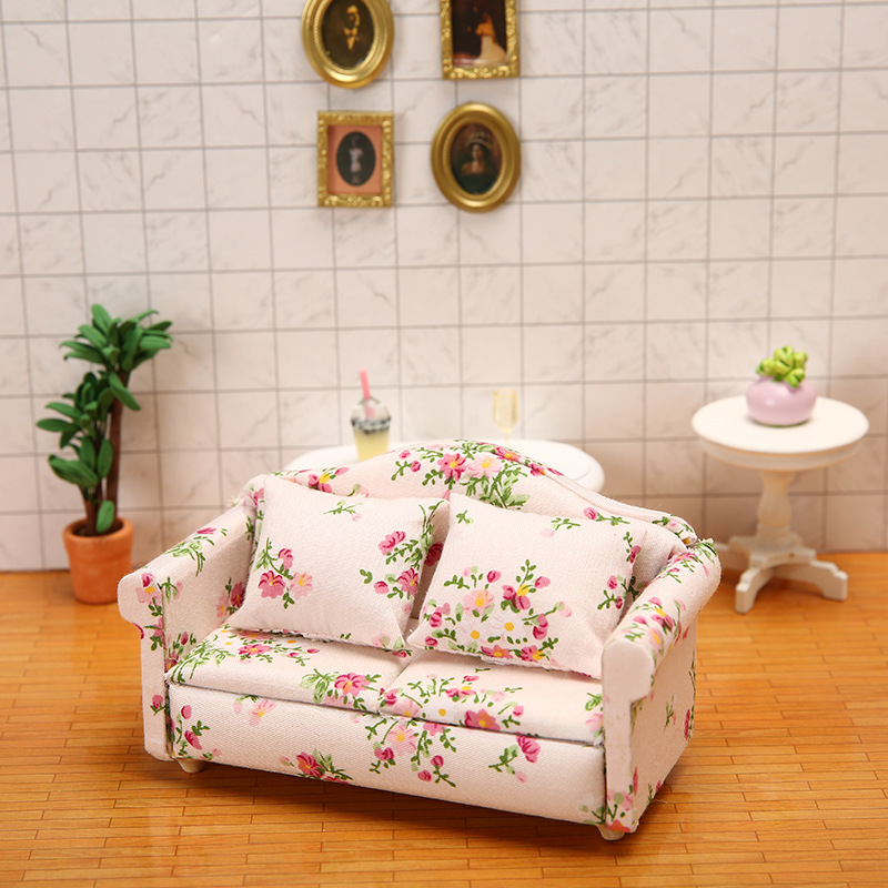 1:12人形屋dollhouseミニ家具ob11モデルピンク布小さな砕花リビングソファーセット|undefined