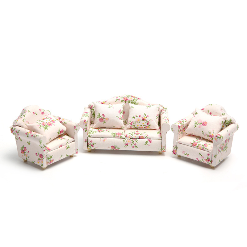 1:12人形屋dollhouseミニ家具ob11モデルピンク布小さな砕花リビングソファーセット|undefined