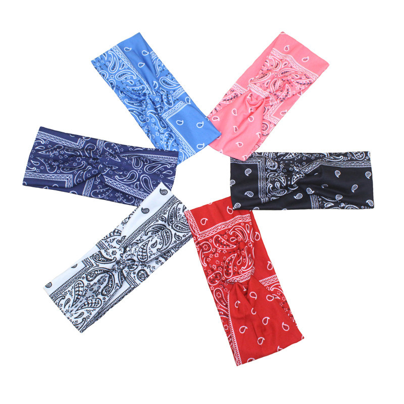 European and American Cross-border Explosions Printed Sports Headband Elastic Knot Cross Hair Band Cashew Flower Headband Hair Accessories