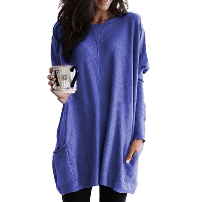 Amazon eBay AliExpress Wish New European and American Autumn Long-Sleeved Casual Pocket T-Shirt Shirt Top Women's Clothing