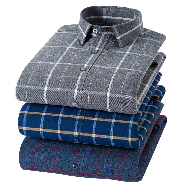 Autumn and Winter Pure Cotton Sanding Plaid Shirt Men's Fleece-lined Thickened Wrinkle-resistant Warm Shirt All Cotton Middle-aged and Elderly Dad's Suit