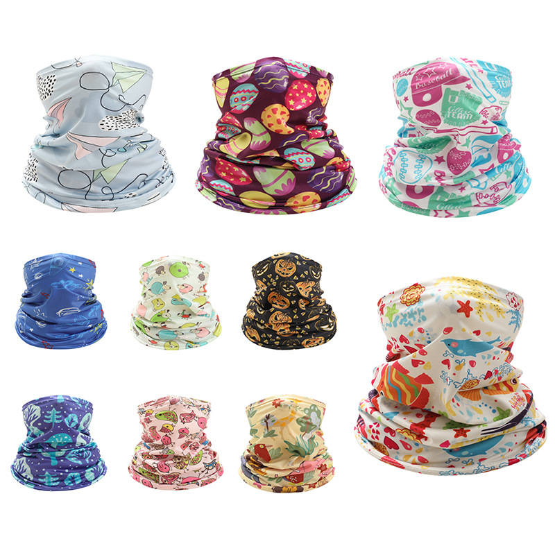 Summer Ice Silk Children's Scarf Outdoor Sports Digital Print Cartoon Riding Sunscreen Mask Multifunctional Magic Headscarf
